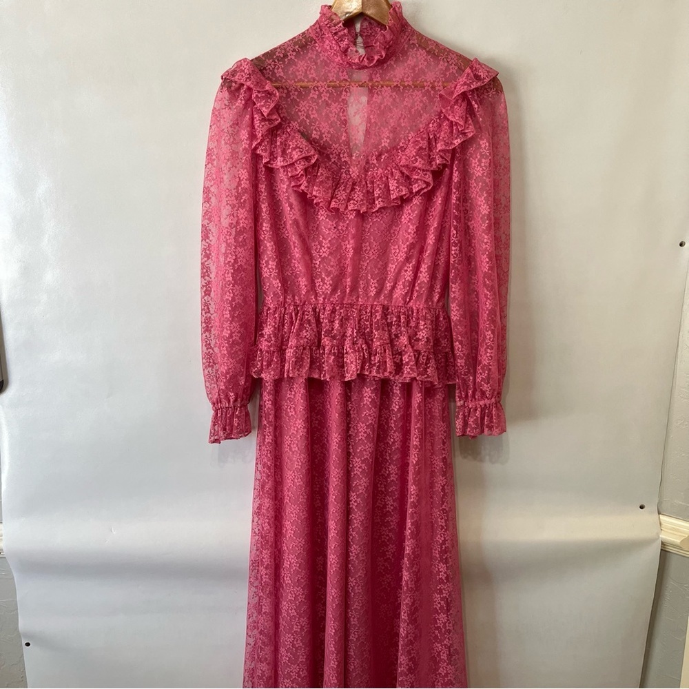 Vintage Pink Lace Prairie Maxi Dress CottageCore